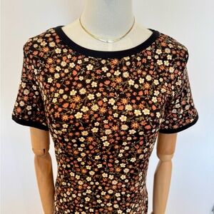 Brown Black Flower Midi Dress